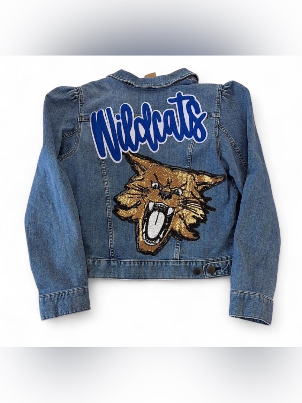 Wildcats Blue Denim Jacket with Wildcats and Wildcat head Sequin Patch!